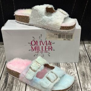Olivia Miller Ladies Fur Slippers Multicolor Ombre Pastel Colors Size 8